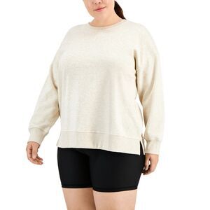 ID Ideology Womens Plus Size Solid Crewneck‎ Sweatshirt Sand 2X